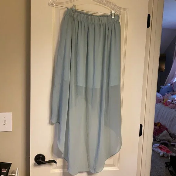 Teal Flowy High Low Skirt - Picture 3 of 3